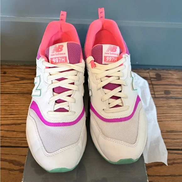 New Balance White Sneaker with Pink, Coral & Mint Accents - Picture 3 of 8